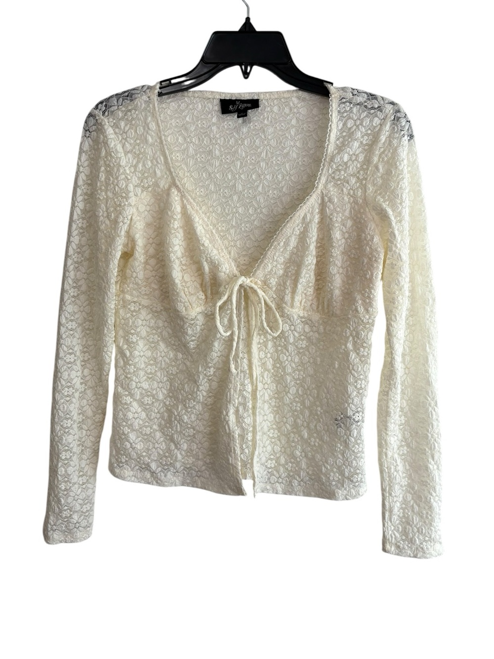 Self‎ Esteem Y2K Sz Medium White Lace Tie Front Long Sleeve Top Fairy Whimsigoth